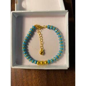 APSVO Turquoise Gold Plated Bracelet Beaded 9.5" long Jewelry adjustable NEW